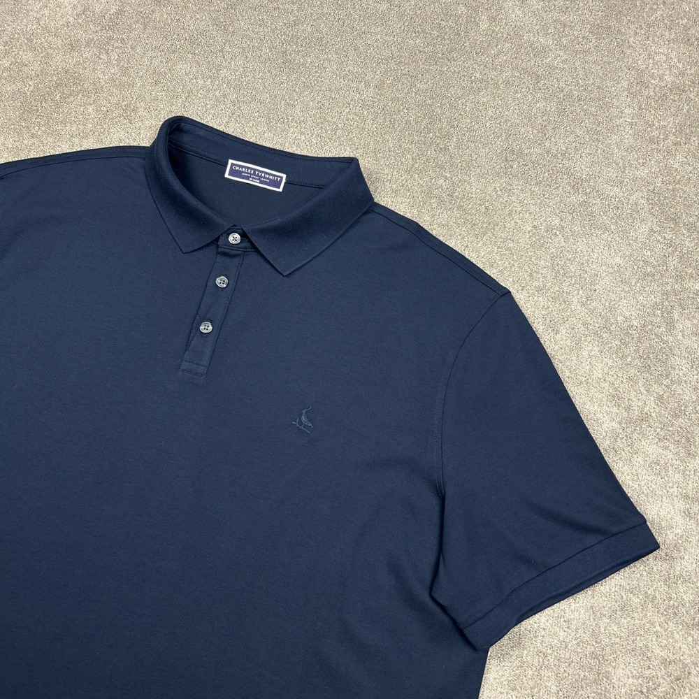 Charles Tyrwhitt Mens 2XL Navy Blue Polo Shirt Stretch London Pique Knit